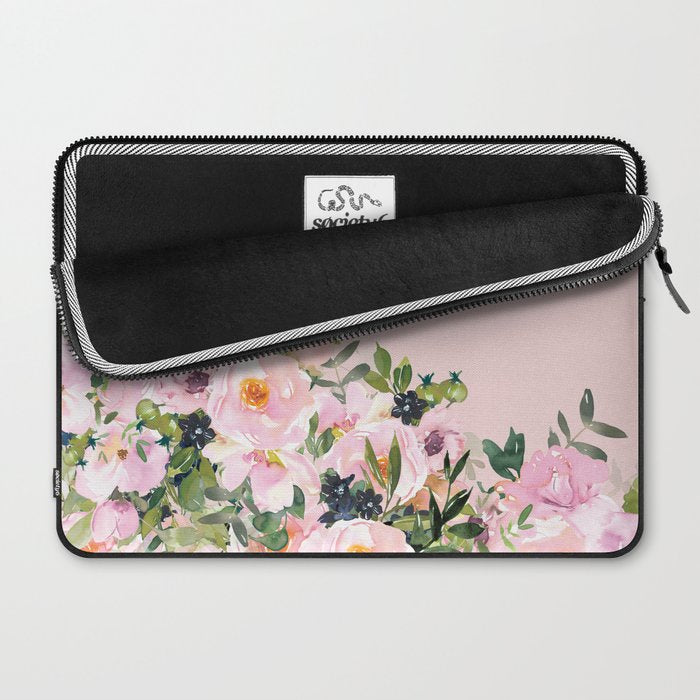 Boho, Vintage, Floral Watercolor, Pink Roses Laptop Sleeve Gallery Image 2