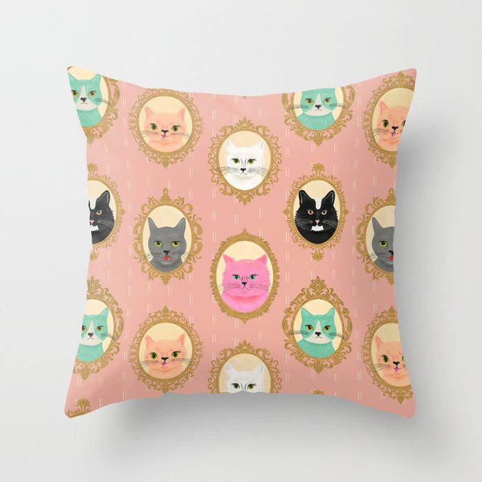 Cat Cameos - Cute Kitty Portraits Throw Pillow Gallery Image 6