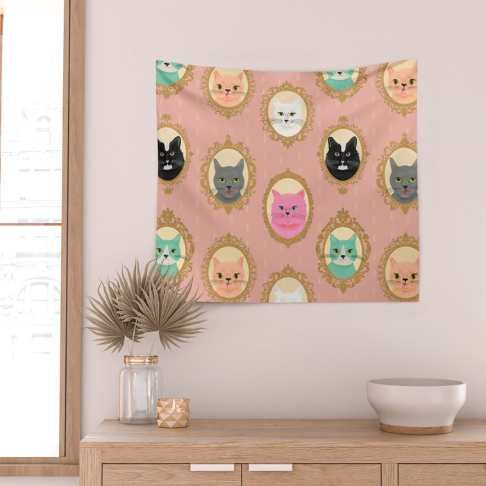Cat Cameos - Cute Kitty Portraits Wall Tapestry Gallery Image 2