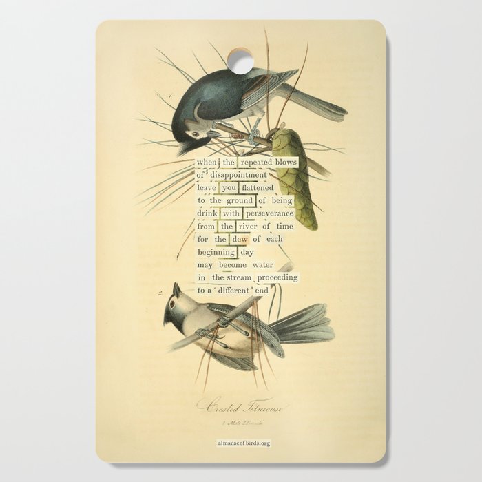 Bird Divinations: Crested Titmouse (about: almanacofbirds.org) Cutting Board Gallery Image 1