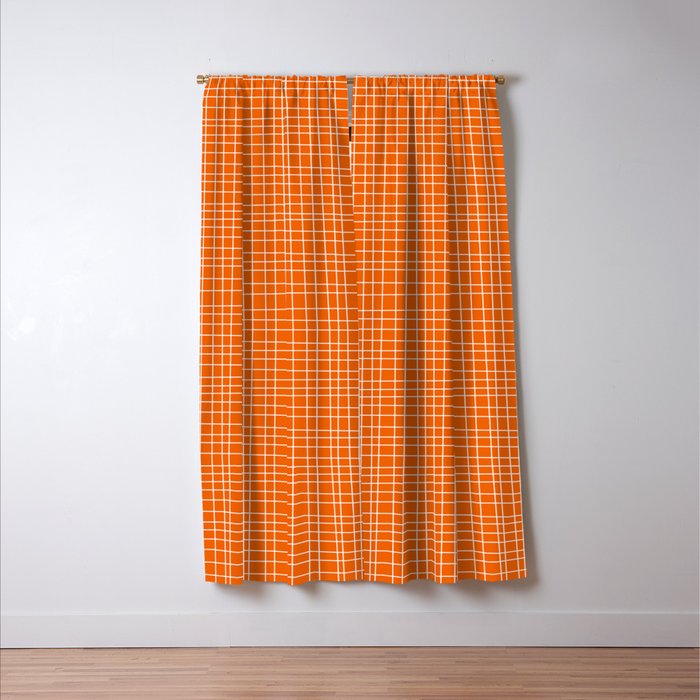 Mid Century Modern Simple Orange Irregular Woven Pattern Window Curtain Gallery Image 3