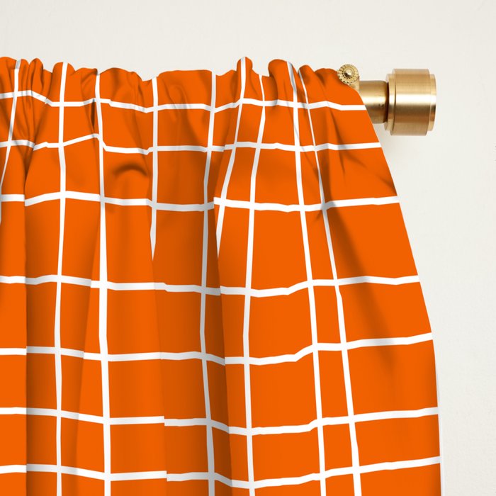 Mid Century Modern Simple Orange Irregular Woven Pattern Window Curtain Gallery Image 2