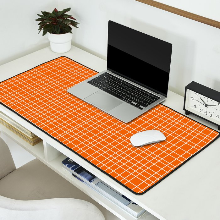 Mid Century Modern Simple Orange Irregular Woven Pattern Desk Mat Gallery Image 2