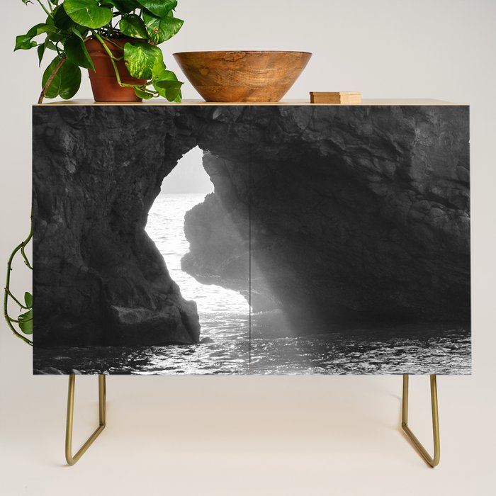 Sunrays Through The Arch. Del Medio Beach. At Sunrise. Bw Credenza Gallery Image 1