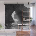 Sunrays Through The Arch. Del Medio Beach. At Sunrise. Bw Wall Mural Gallery Image 1