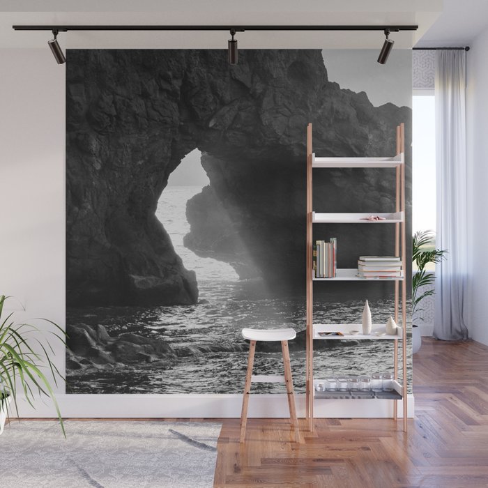 Sunrays Through The Arch. Del Medio Beach. At Sunrise. Bw Wall Mural Gallery Image 1