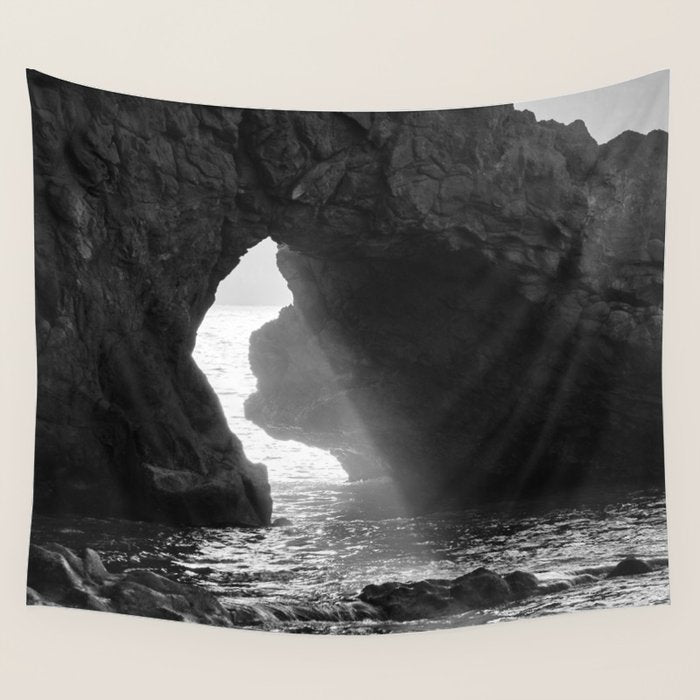 Sunrays Through The Arch. Del Medio Beach. At Sunrise. Bw Wall Tapestry Gallery Image 4