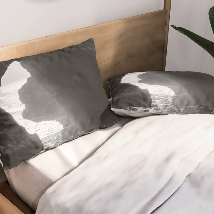 Sunrays Through The Arch. Del Medio Beach. At Sunrise. Bw Pillow Sham Gallery Image 2