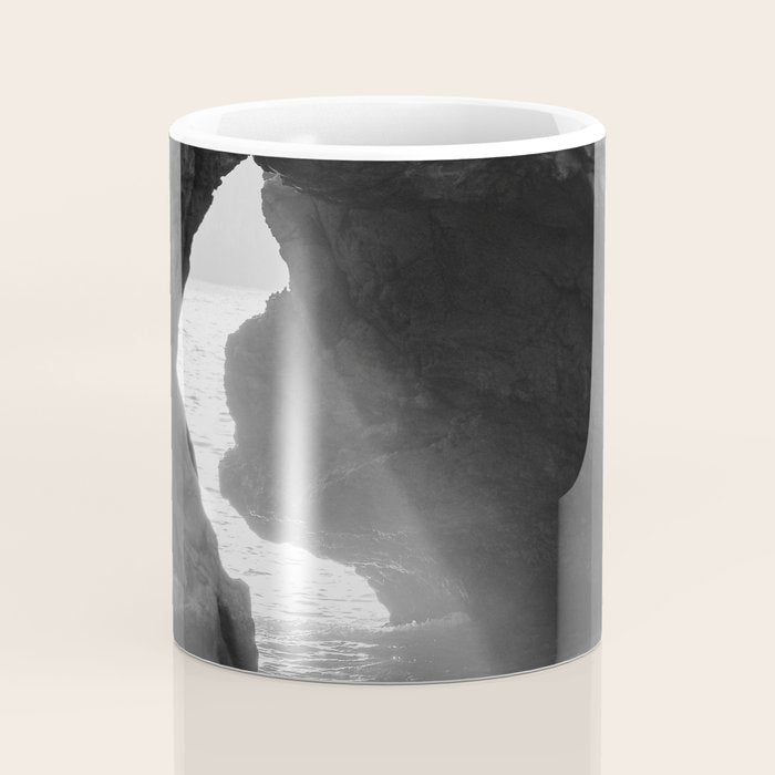 Sunrays Through The Arch. Del Medio Beach. At Sunrise. Bw Coffee Mug Gallery Image 4
