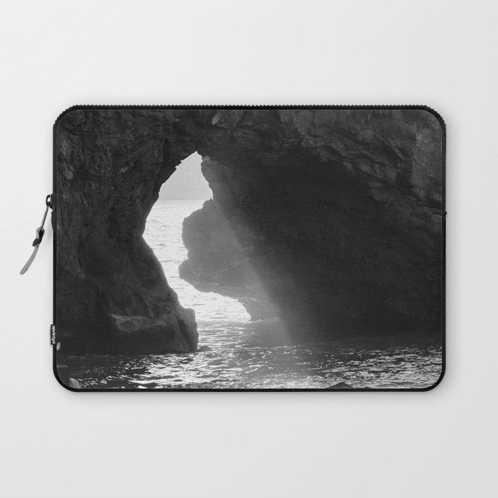 Sunrays Through The Arch. Del Medio Beach. At Sunrise. Bw Laptop Sleeve Gallery Image 1