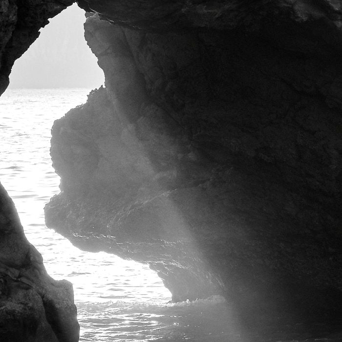 Sunrays Through The Arch. Del Medio Beach. At Sunrise. Bw Coffee Mug Gallery Image 2