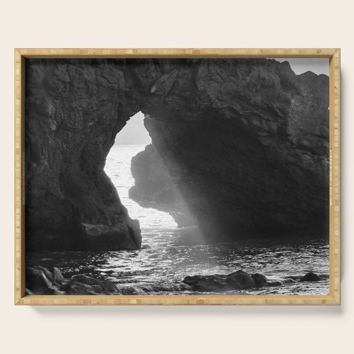 Sunrays Through The Arch. Del Medio Beach. At Sunrise. Bw Serving Tray Gallery Image 1