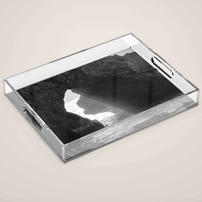 Sunrays Through The Arch. Del Medio Beach. At Sunrise. Bw Acrylic Tray Gallery Image 1