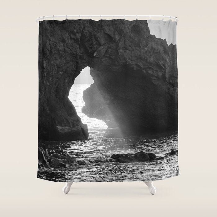 Sunrays Through The Arch. Del Medio Beach. At Sunrise. Bw Shower Curtain Gallery Image 1