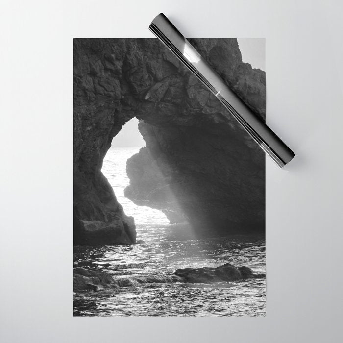 Sunrays Through The Arch. Del Medio Beach. At Sunrise. Bw Wrapping Paper Gallery Image 1