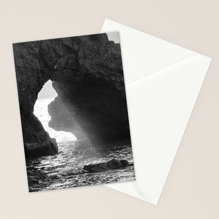 Sunrays Through The Arch. Del Medio Beach. At Sunrise. Bw Stationery Card Gallery Image 2