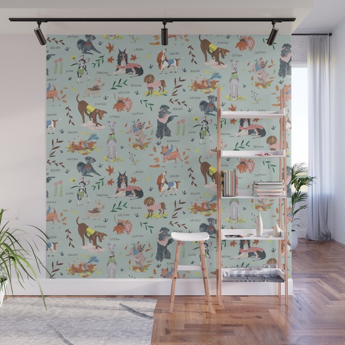 Dog lover person cute dogs breed pattern Wall Mural Gallery Image 1