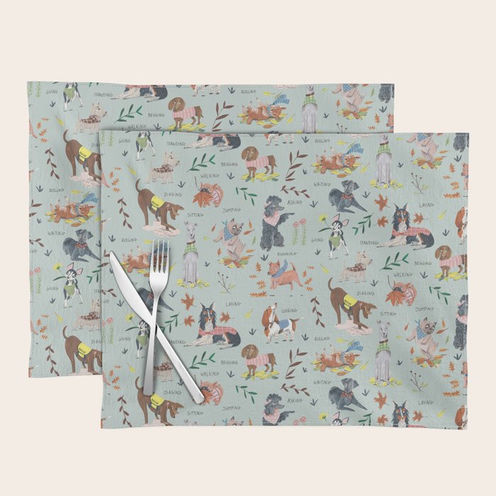 Dog lover person cute dogs breed pattern Placemat Gallery Image 1