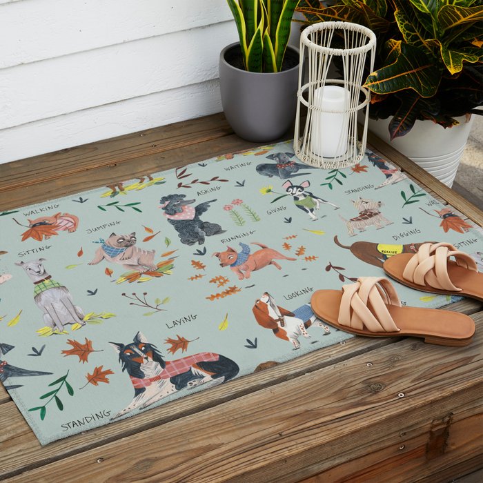 Dog lover person cute dogs breed pattern Outdoor Rug Gallery Image 2