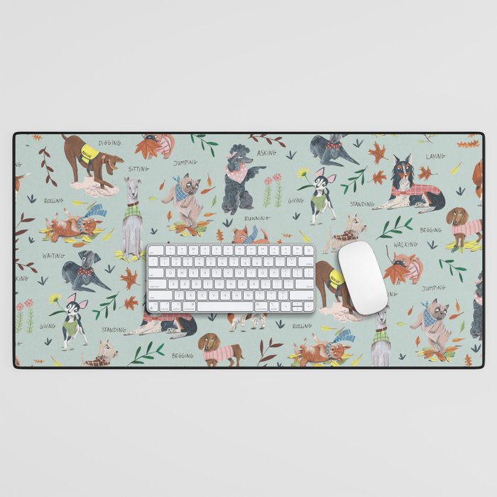 Dog lover person cute dogs breed pattern Desk Mat Gallery Image 1