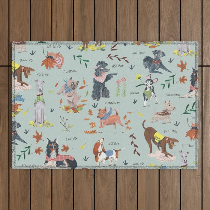 Dog lover person cute dogs breed pattern Outdoor Rug Gallery Image 1