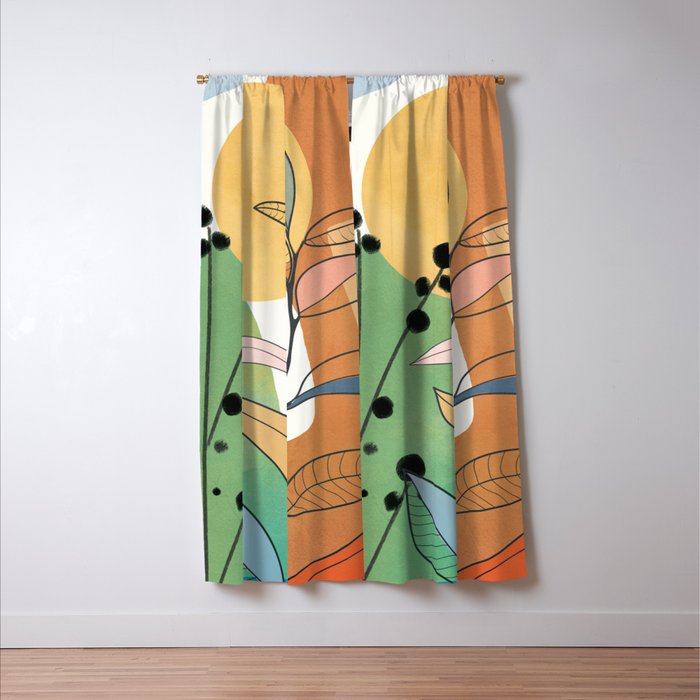 Modern abstract leaves line art 12 Window Curtain Gallery Image 3
