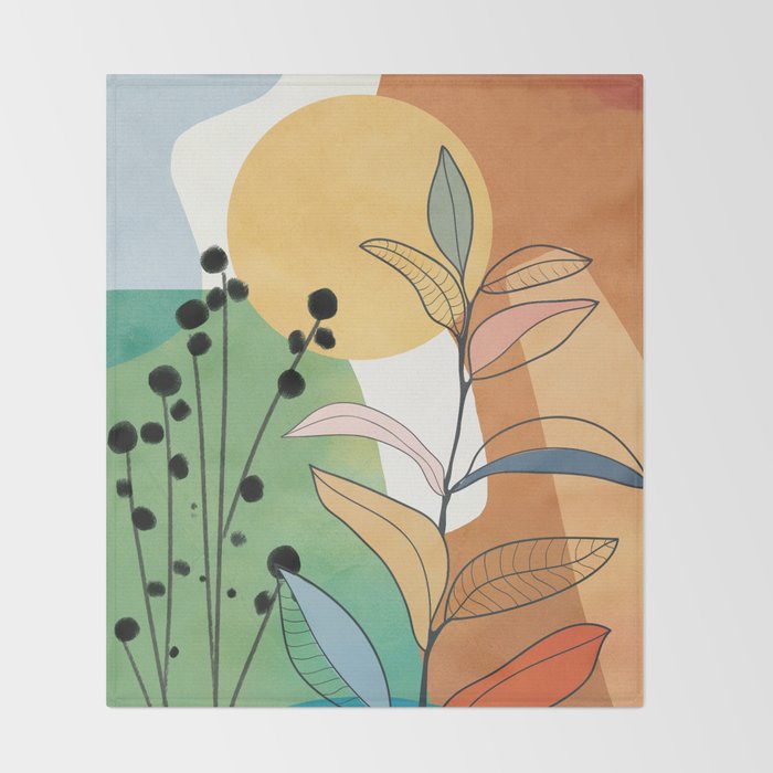 Modern abstract leaves line art 12 Throw Blanket Gallery Image 2