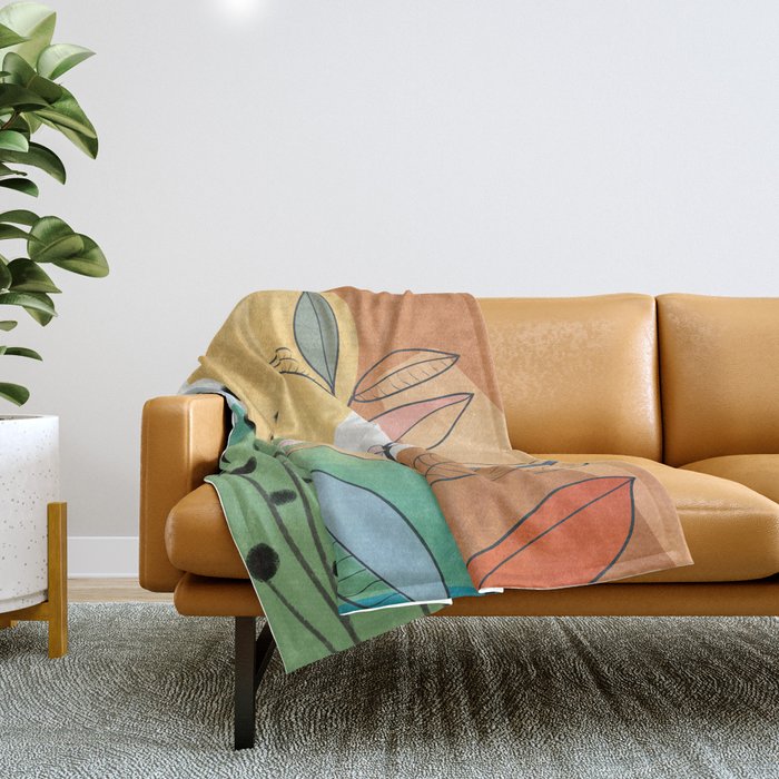 Modern abstract leaves line art 12 Throw Blanket Gallery Image 1