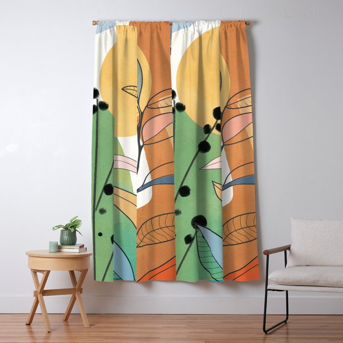 Modern abstract leaves line art 12 Window Curtain Gallery Image 5