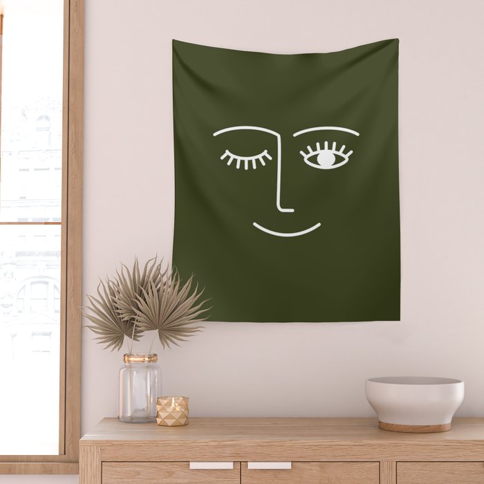 Wink (Olive Green) Wall Tapestry Gallery Image 2