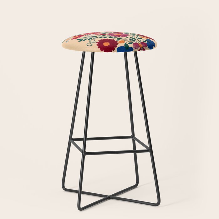Mexican Bird Motif Cream  Stool Gallery Image 1