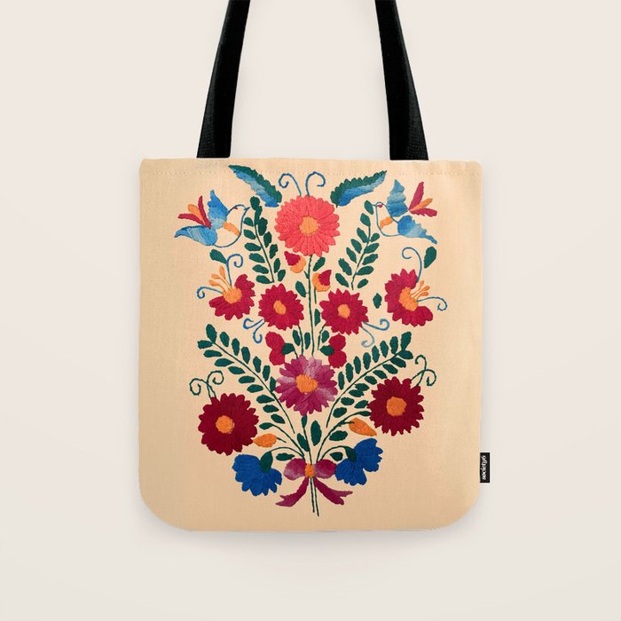 Mexican Bird Motif Cream  Tote Bag Gallery Image 1
