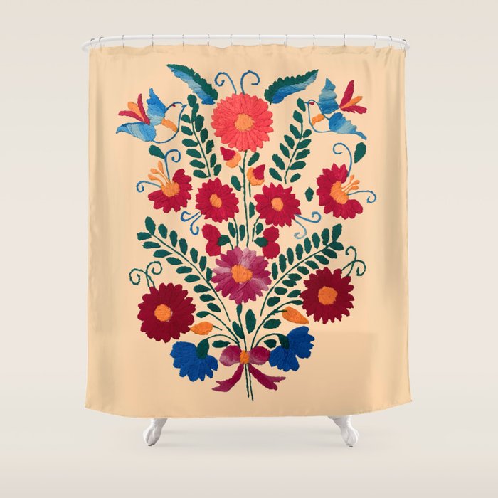 Mexican Bird Motif Cream  Shower Curtain Gallery Image 1