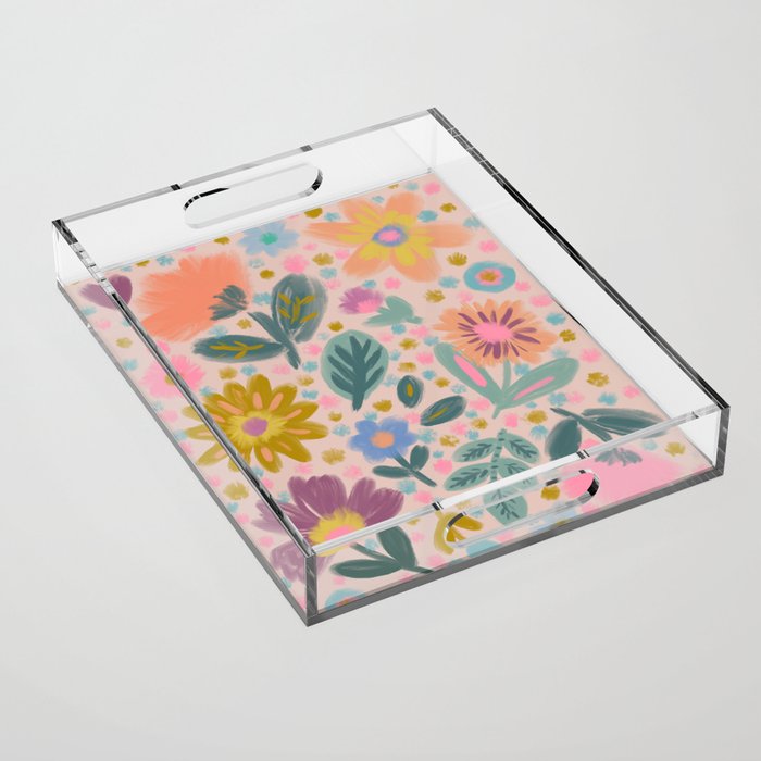 Summer Floral Illustration Art Print Acrylic Tray Gallery Image 1