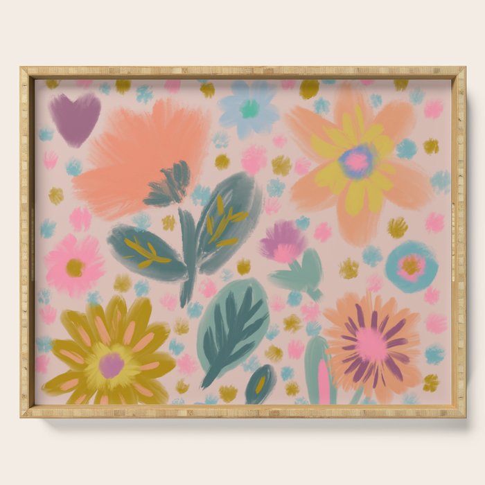 Summer Floral Illustration Art Print Serving Tray Gallery Image 1