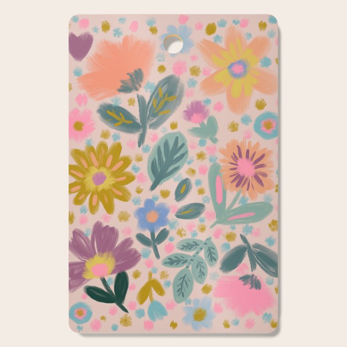 Summer Floral Illustration Art Print Cutting Board Gallery Image 1