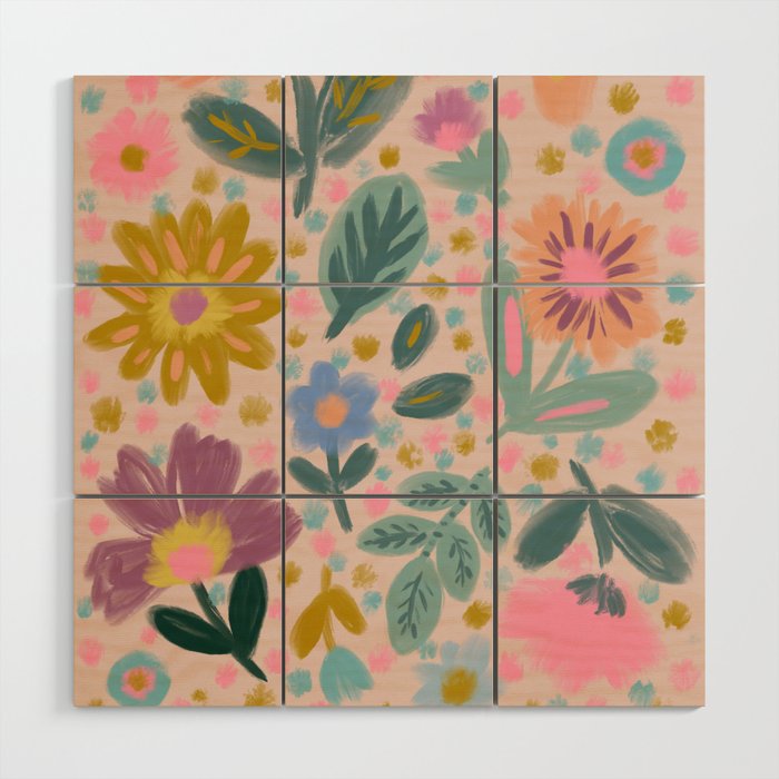 Summer Floral Illustration Art Print Wood Wall Art Gallery Image 1