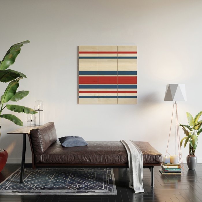 Striped Modern Classic Red White Blue Wood Wall Art Gallery Image 2