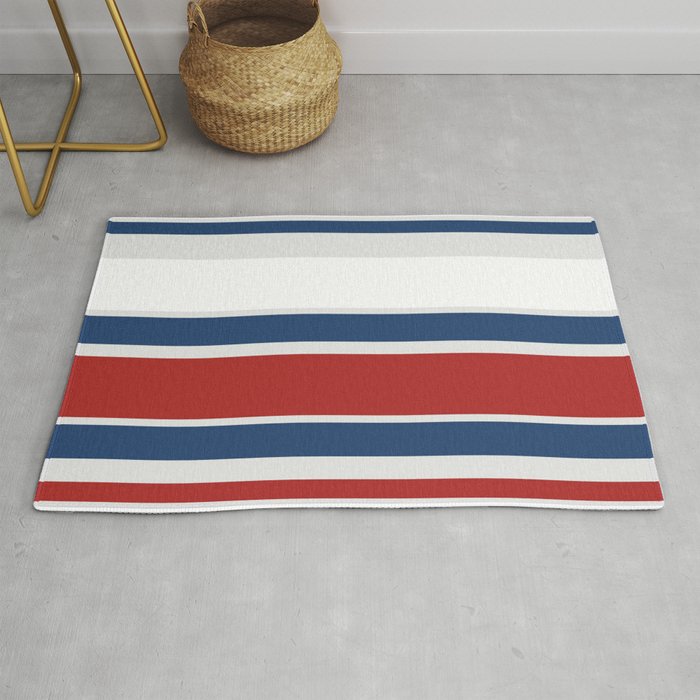 Striped Modern Classic Red White Blue Rug Gallery Image 1