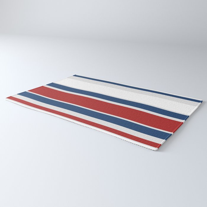 Striped Modern Classic Red White Blue Rug Gallery Image 3