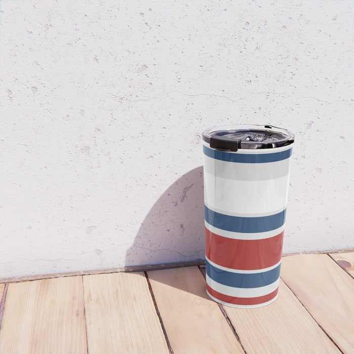 Striped Modern Classic Red White Blue Travel Mug Gallery Image 4