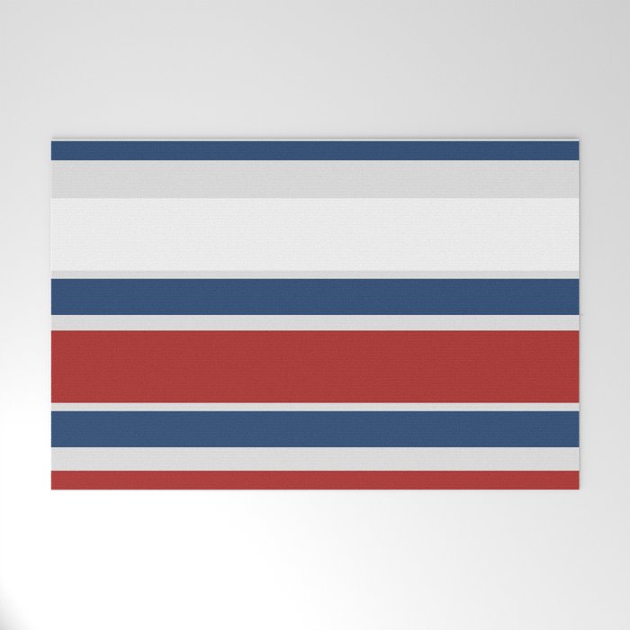 Striped Modern Classic Red White Blue Welcome Mat Gallery Image 1