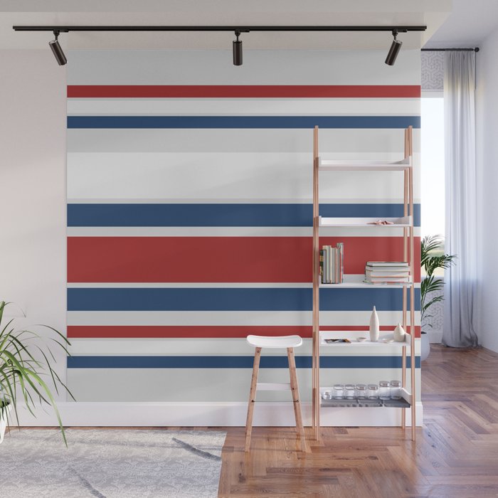 Striped Modern Classic Red White Blue Wall Mural Gallery Image 1