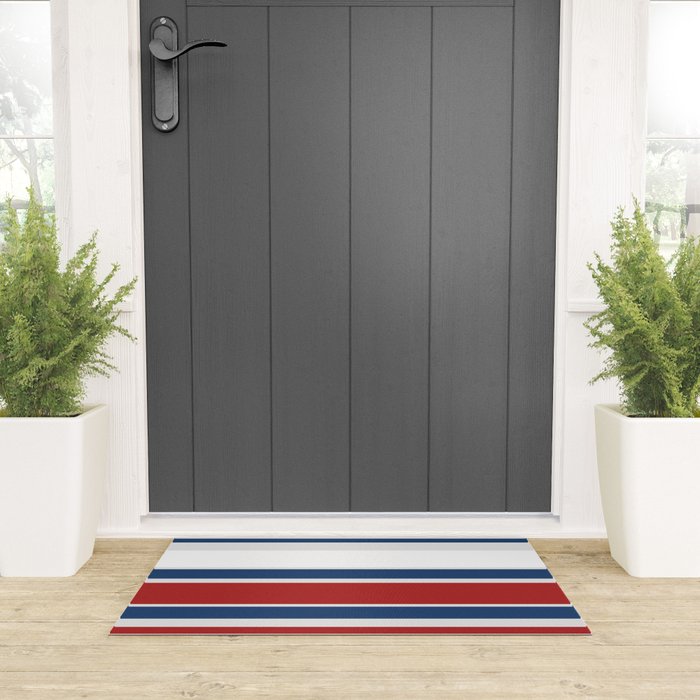 Striped Modern Classic Red White Blue Welcome Mat Gallery Image 3