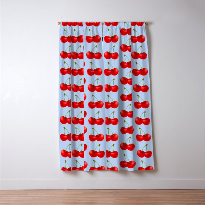 Y2K Cherries - Blue Pattern Large Window Curtain Gallery Image 3