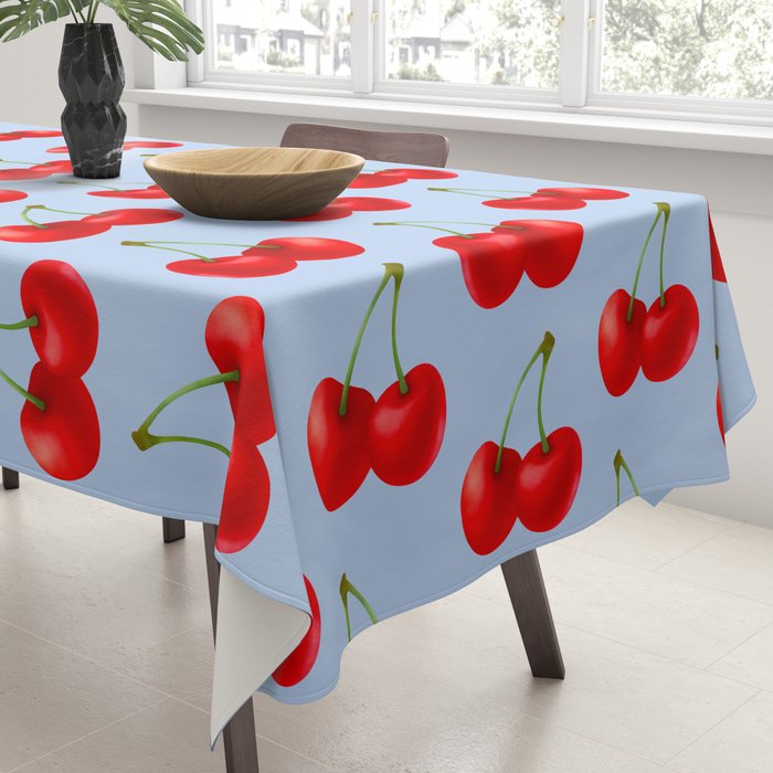 Y2K Cherries - Blue Pattern Large Tablecloth Gallery Image 3