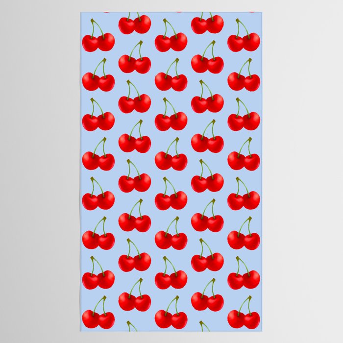 Y2K Cherries - Blue Pattern Large Tablecloth Gallery Image 2
