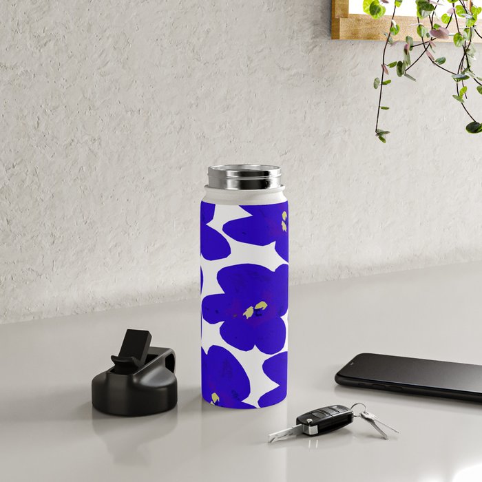 Blue Retro Flowers #decor #society6 #buyart Water Bottle Gallery Image 4