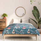 Hygge sloth // turquoise and red Comforter Gallery Image 3