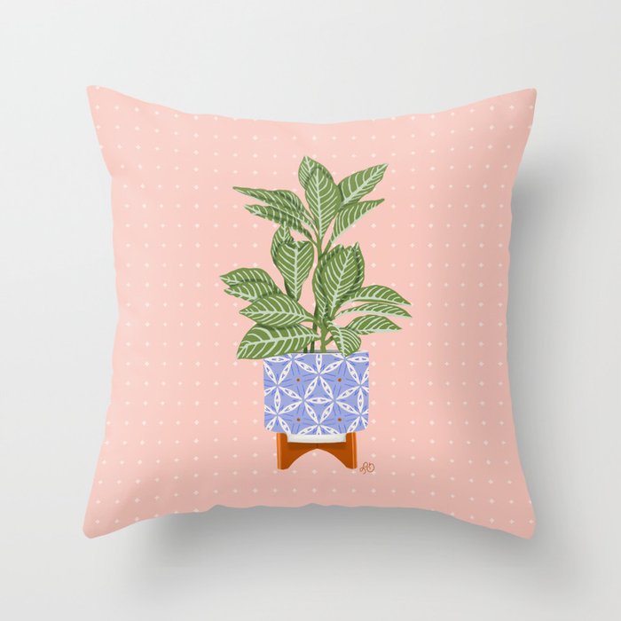 Patterned Pot Plant on Geometric Background Throw Pillow Gallery Image 1